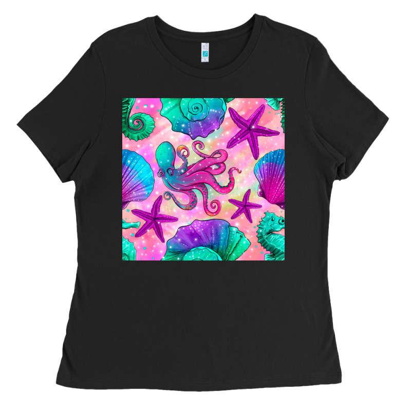 Summer Beach Seamless Pattern Ladies Tee by BundleAndBundleShop | Teevron