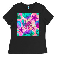 Black summer beach seamless pattern Ladies Tee - BundleAndBundleShop
