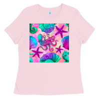 Bubblegum Pink summer beach seamless pattern Ladies Tee - BundleAndBundleShop