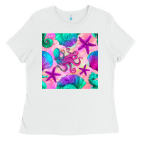 White summer beach seamless pattern Ladies Tee - BundleAndBundleShop