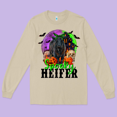 Spooky Heifer Black Angus Long Sleeve Tee Designed By Ranaportraitstore