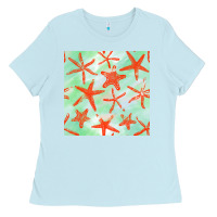 Baby Blue starfish seamless pattern Ladies Tee - BundleAndBundleShop