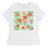 White starfish seamless pattern Ladies Tee - BundleAndBundleShop