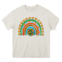 Cream autism heart ribbon rainbow Heavy Core Tee - AdoDesignShop