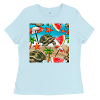 Baby Blue tortoise watermelon beach seamless pattern Ladies Tee - BundleAndBundleShop