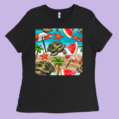 Tortoise Watermelon Beach Seamless Pattern Ladies Tee Designed By Bundleandbundleshop