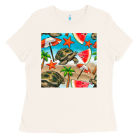 Bone tortoise watermelon beach seamless pattern Ladies Tee - BundleAndBundleShop