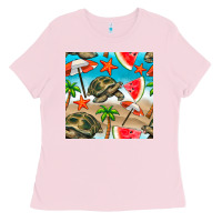 Bubblegum Pink tortoise watermelon beach seamless pattern Ladies Tee - BundleAndBundleShop