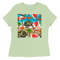 Matcha tortoise watermelon beach seamless pattern Ladies Tee - BundleAndBundleShop