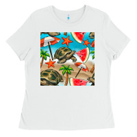 White tortoise watermelon beach seamless pattern Ladies Tee - BundleAndBundleShop