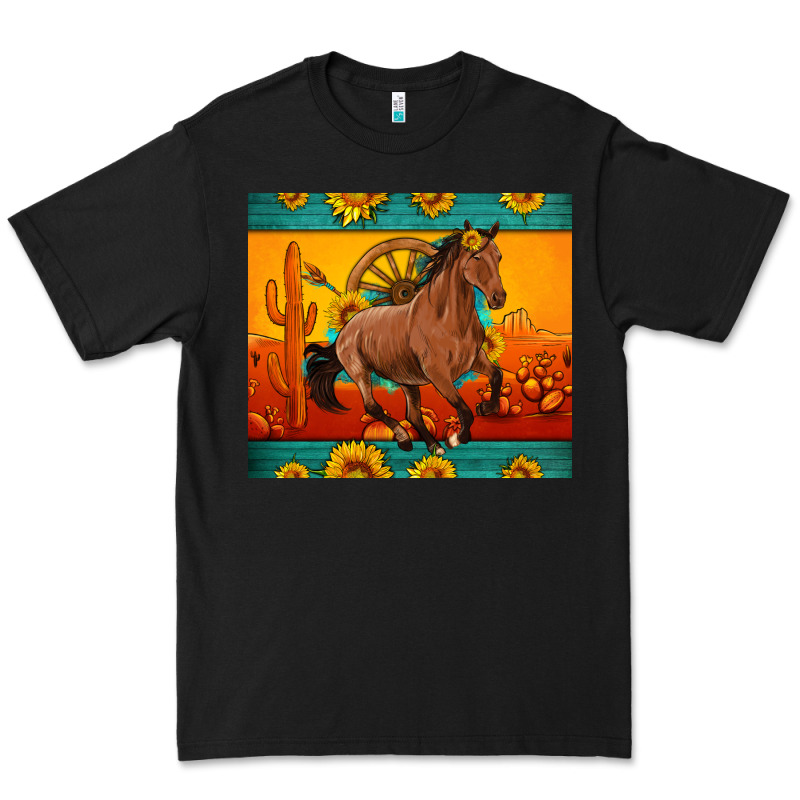 Western Sunset Galloping Horse Sunflower Premium Tee by Artiststas | Teevron