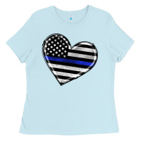 Baby Blue american thin blue line flag Ladies Tee - Artiststas