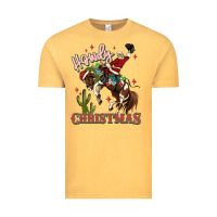 Vintage Mustard howdy christmas cowboy santa Vintage Tee - MaliasSmallBusiness