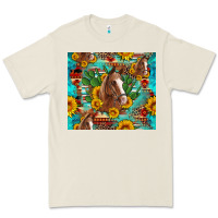 Sunflowers And Cactus Horses Turquoise Aztec Leopard Background Premium Tee | Teevron