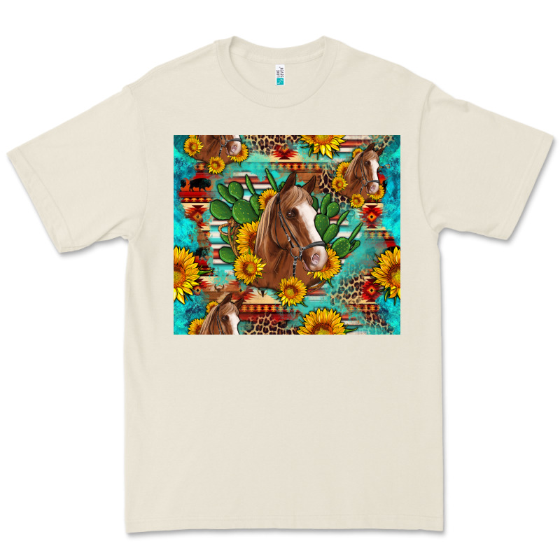 Sunflowers And Cactus Horses Turquoise Aztec Leopard Background Premium Tee by Artiststas | Teevron