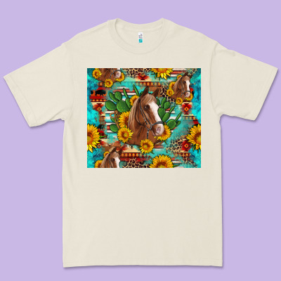 Sunflowers And Cactus Horses Turquoise Aztec Leopard Background Premium Tee Designed By Artiststas
