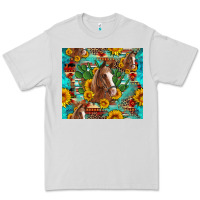 Dove Grey sunflowers and cactus horses turquoise aztec leopard background Premium Tee - Artiststas