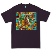 Plum sunflowers and cactus horses turquoise aztec leopard background Premium Tee - Artiststas