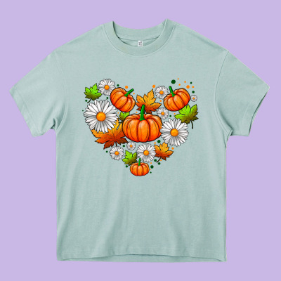 Pumpkin And Daisies Heavy Core Tee Designed By Adodesignshop