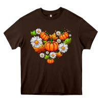 Chocolate Brown pumpkin and daisies Heavy Core Tee - AdoDesignShop