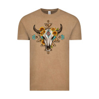 Vintage Coffee bull skull with aztec sunflower leopard Vintage Tee - MaliasSmallBusiness
