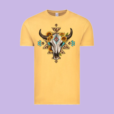 Bull Skull With Aztec Sunflower Leopard Vintage Tee Designed By Maliassmallbusiness
