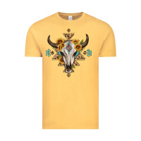 Vintage Mustard bull skull with aztec sunflower leopard Vintage Tee - MaliasSmallBusiness