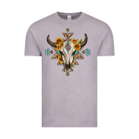 Vintage Zinc bull skull with aztec sunflower leopard Vintage Tee - MaliasSmallBusiness