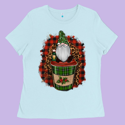 Gnomes With Coffee Christmas Ladies Tee Designed By Ranaportraitstore
