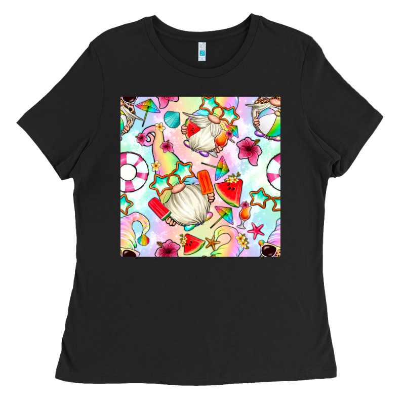Summer Gnome Seamless Pattern Ladies Tee by BundleAndBundleShop | Teevron