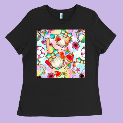 Summer Gnome Seamless Pattern Ladies Tee Designed By Bundleandbundleshop