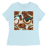 Baby Blue cowboy western seamless pattern Ladies Tee - BundleAndBundleShop