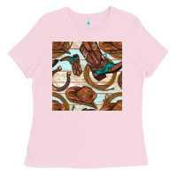 Bubblegum Pink cowboy western seamless pattern Ladies Tee - BundleAndBundleShop