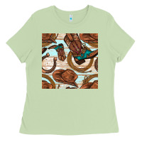 Matcha cowboy western seamless pattern Ladies Tee - BundleAndBundleShop