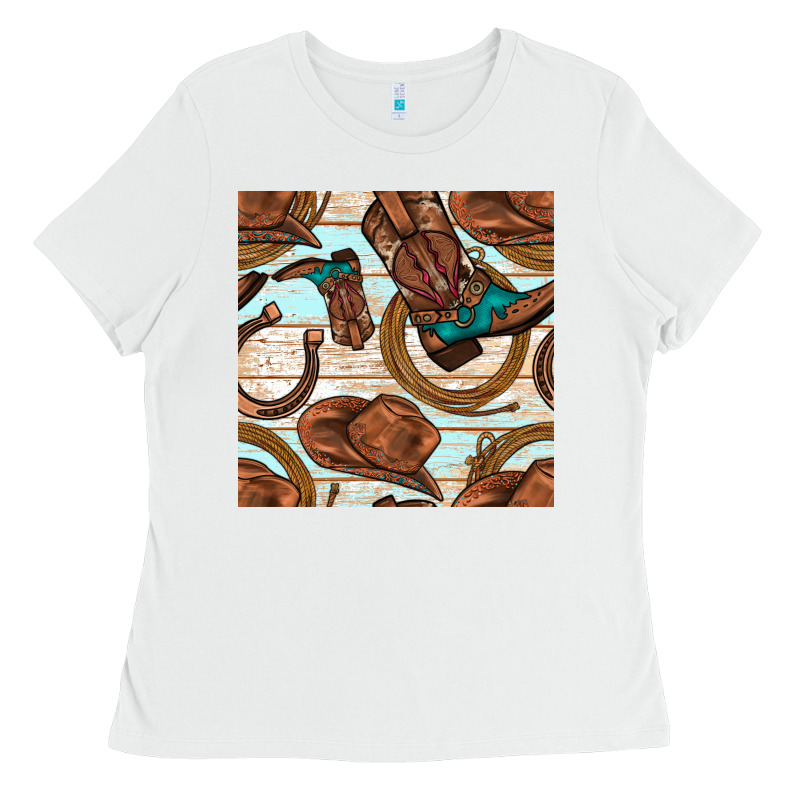 Cowboy Western Seamless Pattern Ladies Tee by BundleAndBundleShop | Teevron