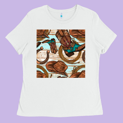 Cowboy Western Seamless Pattern Ladies Tee Designed By Bundleandbundleshop