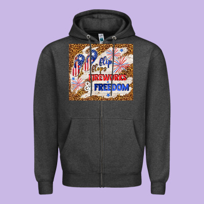 Flip Flops Fireworks & Freedom 4th Of July Zipper Hoodie Designed By Tumblerdesignbyshophia