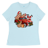Baby Blue christmas tree cake with farm track and santa ado Ladies Tee - AdoDesignShop
