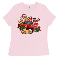 Bubblegum Pink christmas tree cake with farm track and santa ado Ladies Tee - AdoDesignShop