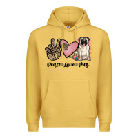 Antique Gold peace love pug Premium Hoodie - JahusDesignShop