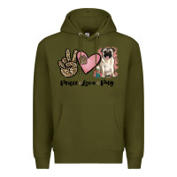 Army Green peace love pug Premium Hoodie - JahusDesignShop