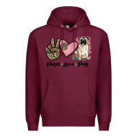 Burgundy peace love pug Premium Hoodie - JahusDesignShop