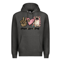 Charcoal Heather peace love pug Premium Hoodie - JahusDesignShop