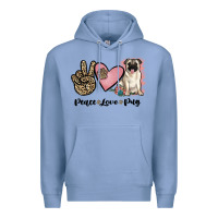Colony Blue peace love pug Premium Hoodie - JahusDesignShop
