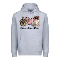 Heather Grey peace love pug Premium Hoodie - JahusDesignShop