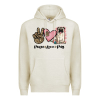 Oatmeal Heather peace love pug Premium Hoodie - JahusDesignShop