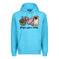Ocean Blue peace love pug Premium Hoodie - JahusDesignShop