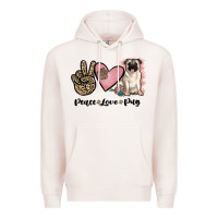 Pale Pink peace love pug Premium Hoodie - JahusDesignShop