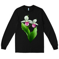 Black Pink And White Lady's Slipper Flower Long Sleeve Tee - LillyAllenDesigns