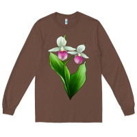 Chestnut Pink And White Lady's Slipper Flower Long Sleeve Tee - LillyAllenDesigns
